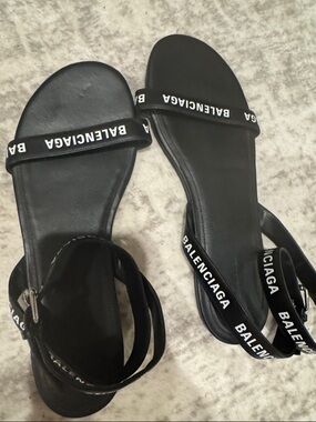 Balenciaga Black Logo Strap Sandals with White Branding